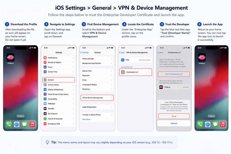 ios settings screen showing the Install Unknown Apps toggle enabled